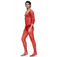 Men's Bodystocking, V-Neck, RED, ONE SIZE 